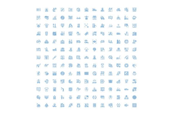 Blue Line Art Icon Collection Business T