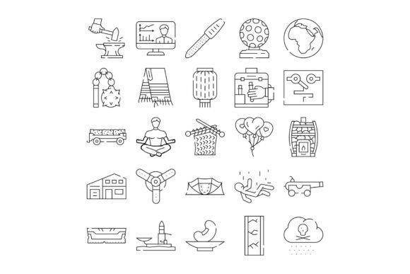 Collection of Assorted Outline Icons Ill: Clean, Versatile Black-and-White Symbols for Real-World Design