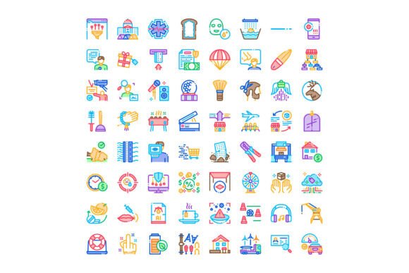 Collection of Colorful Flat Line Icons F