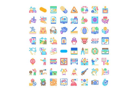 Diverse Linear Color Icons Collecting Va