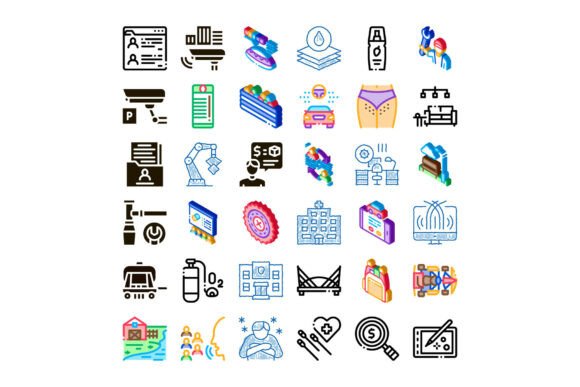 Set of Diverse Service and Technology Icons: Visual Clarity for Modern Digital Design